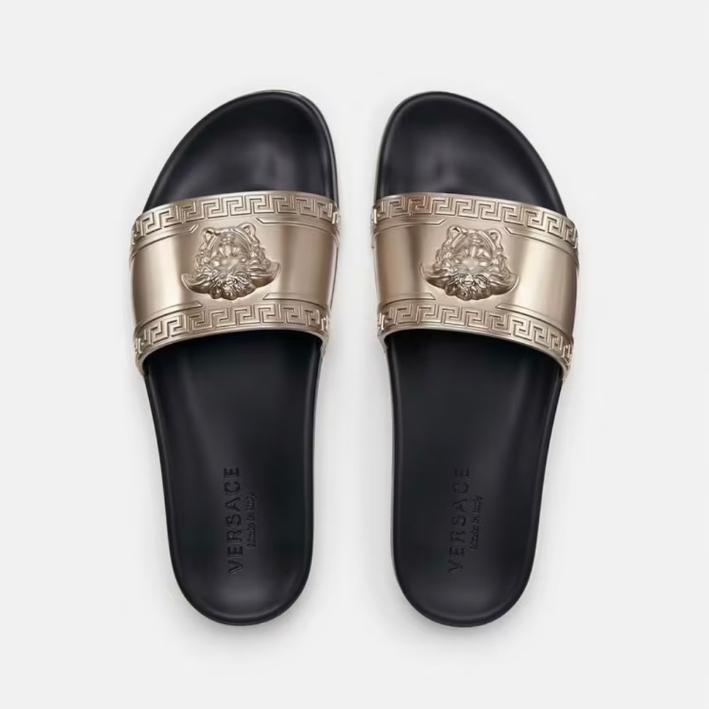 SOLD!!! VERSACE SLIDES GOLD SIZE 42/11 NIB